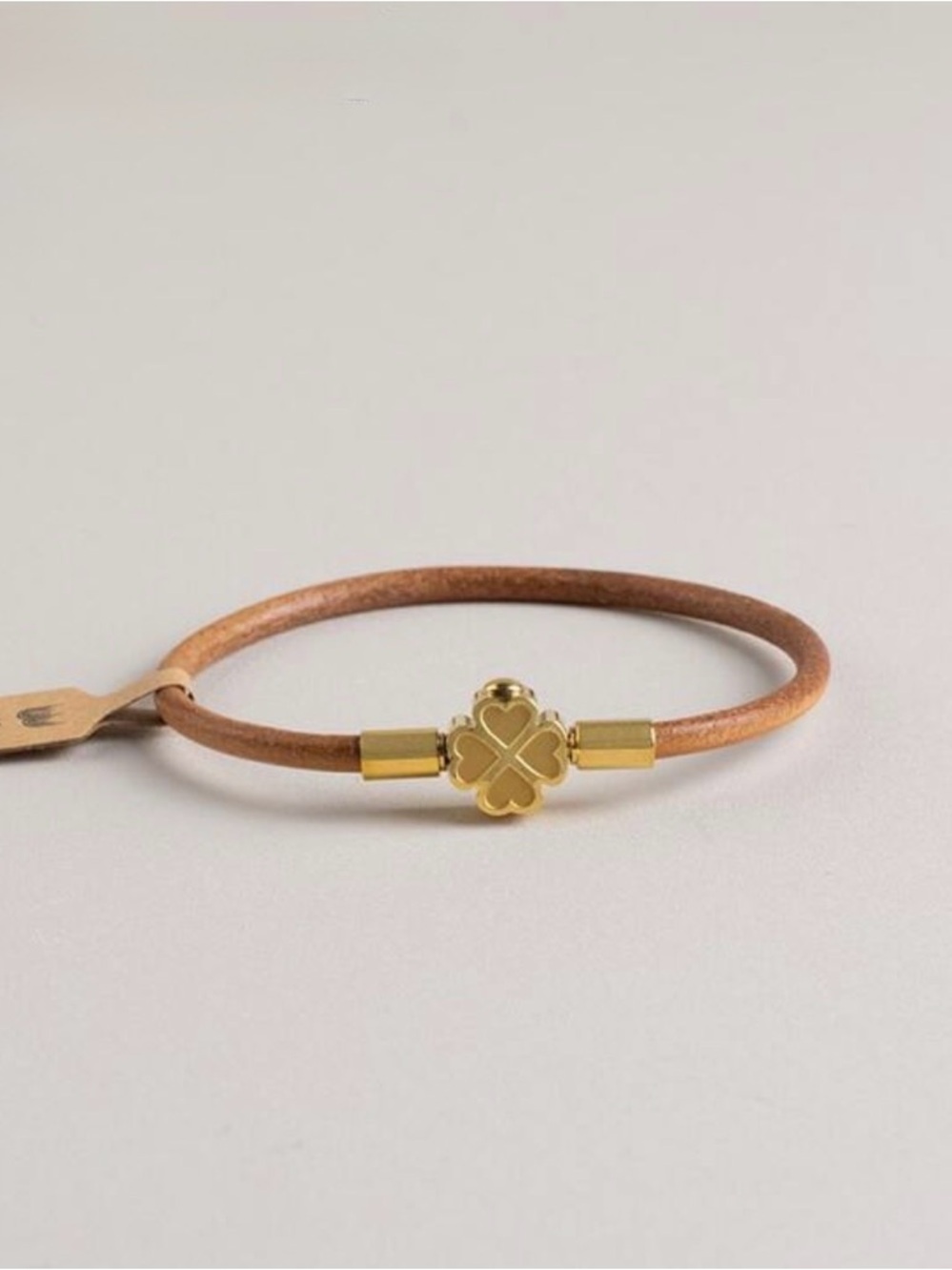 Gold Clover Accent Brown Leather Bracelet NWT